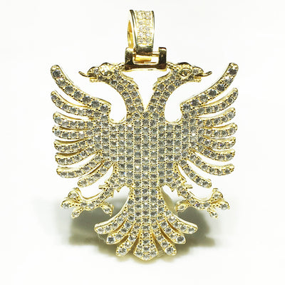Iced-Out Two-Headed Eagle Pendant (Silver) - Lucky Diamond